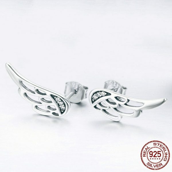 925 Silver CZ Angel Wing Stud Earrings Display