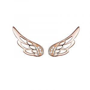 925 Silver CZ Angel Wing Stud Earrings Rose Gold Color
