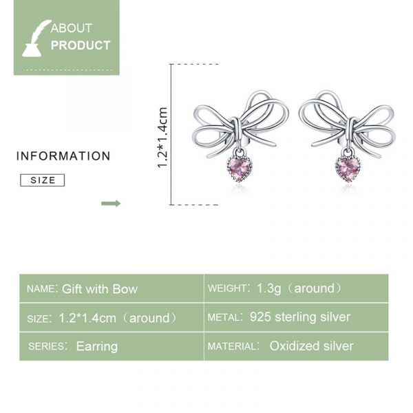 925 Silver CZ Bow Stud Earrings Info
