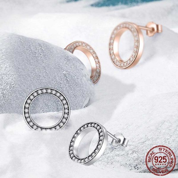 925 silver cz classic circle stud earrings display