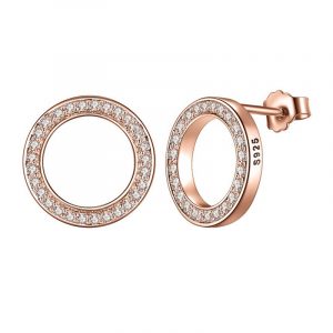 925 silver cz classic circle stud earrings gold color