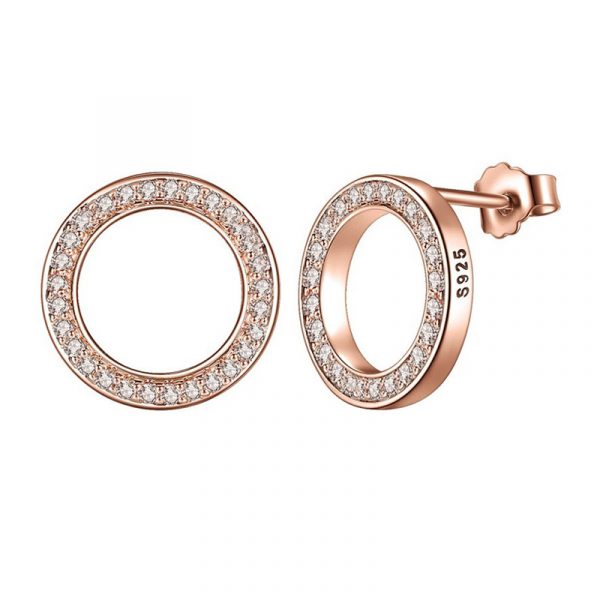925 silver cz classic circle stud earrings gold color