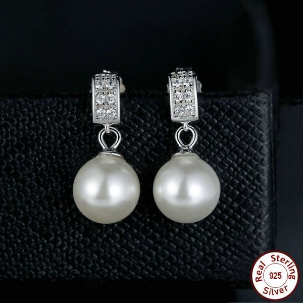 925 silver cz classic pearl drop earrings display