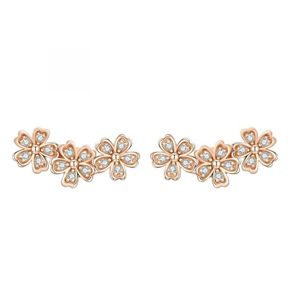 925 silver cz daisy flowers stud earrings rose gold color