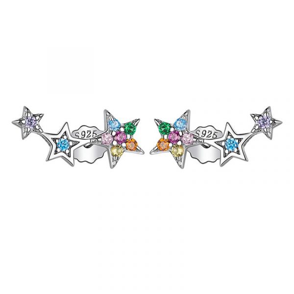 925 Silver CZ Star Stud Earrings Multicolor