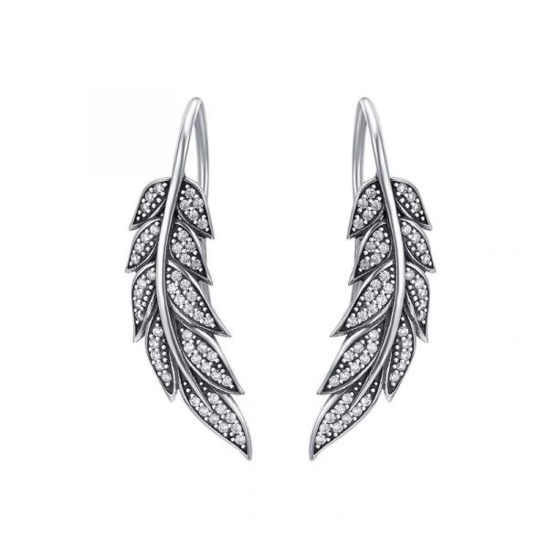 925 silver cz vintage feather drop earrings
