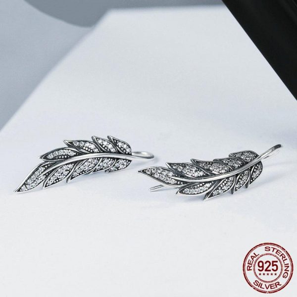 925 silver cz vintage feather drop earrings display2