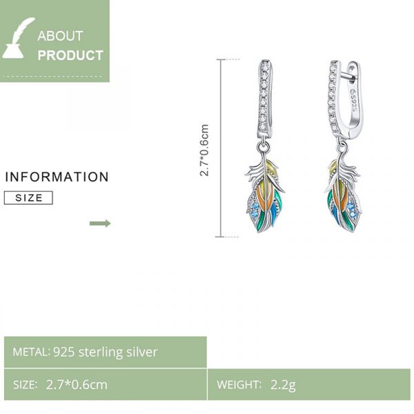 925 silver feather earrings info