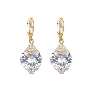 Adorable Crystal Heart Drop Earrings Gold Color White Crystal