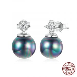 black shell pearl stud earrings