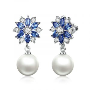 cz flower and pearl drop earrings