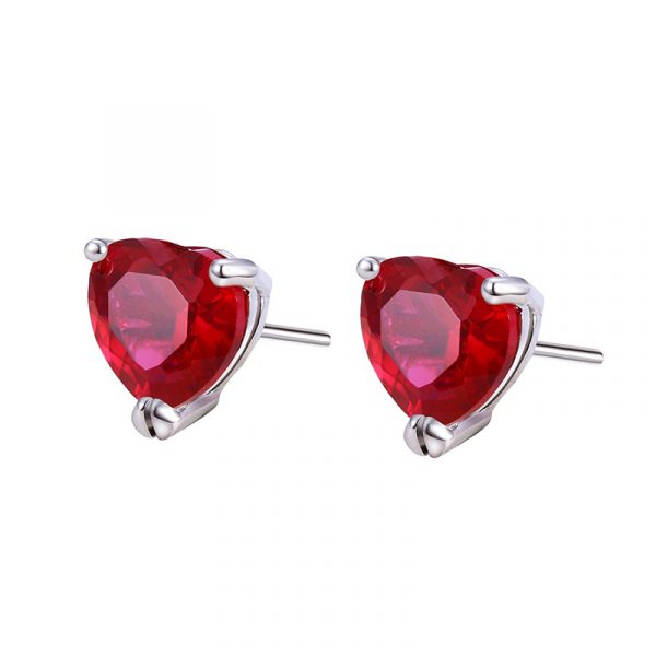 exquisite heart shape cz stud earrings red