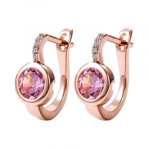 Luxury Crystal Huggie Hoop Earrings Pink