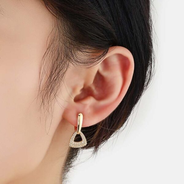 Luxury Crystal Triangle Drop Earrings Worn by Model