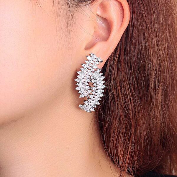 Luxury CZ Elegant Geometric Earrings Worn by Model