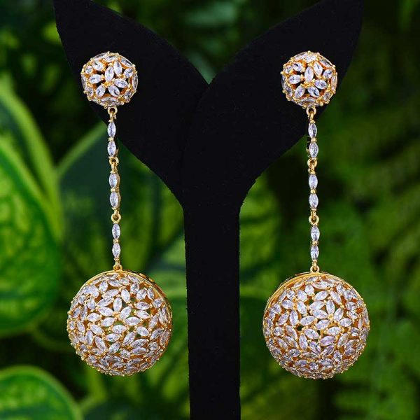luxury cz elegant round dangle earrings gold