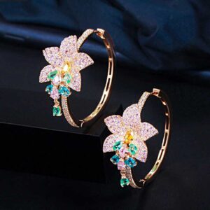 Luxury CZ Flower Tassel Hoop Earrings Display2
