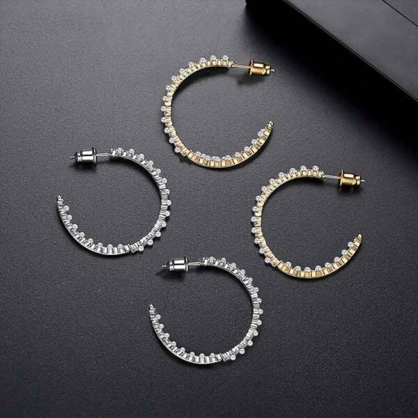 Luxury CZ Large Hoop Earrings Silver and Gold Colors