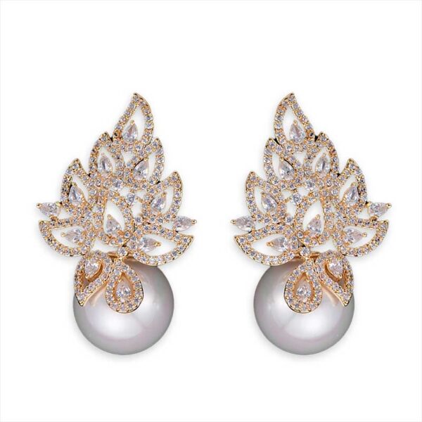 Luxury CZ Pearl Leaf Earrings Gold Color