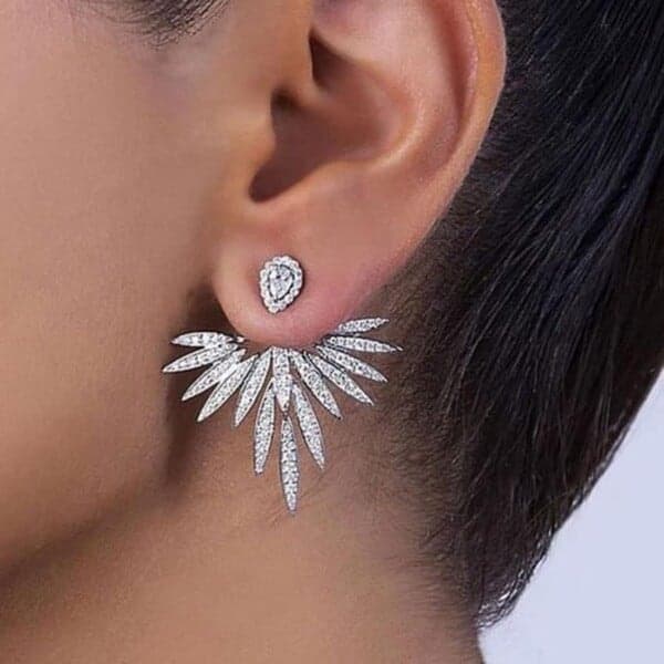 Luxury CZ Trendy Lotus Flower Drop Earrings - Worn by model