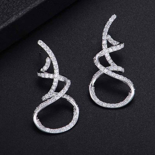 luxury cz twirl earrings silver display