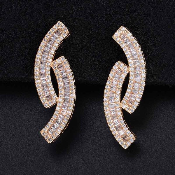 Luxury CZ Unique Geometry Earrings Gold Color