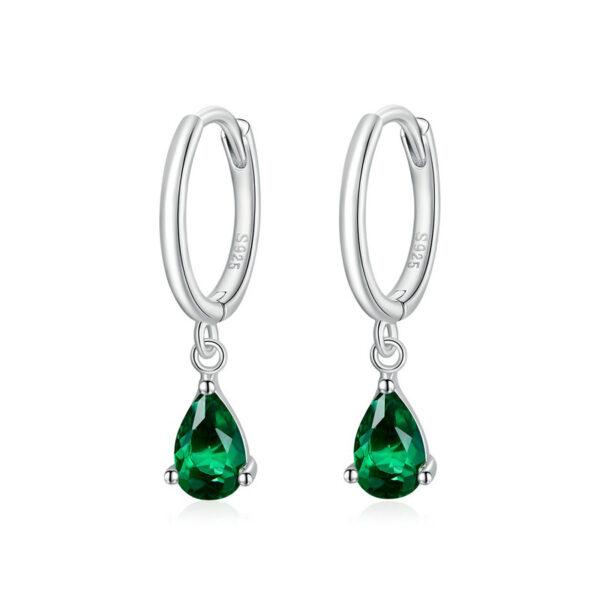 Silver CZ Water Drop Earrings Green