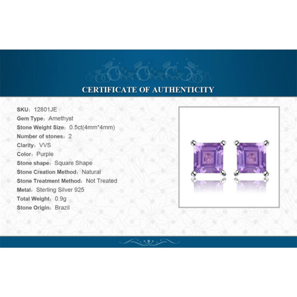 Sparkling Square Stud Earrings Certificate of Authenticity