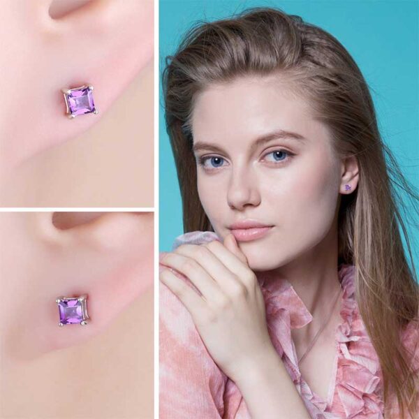 Sparkling Square Stud Earrings Worn by Model