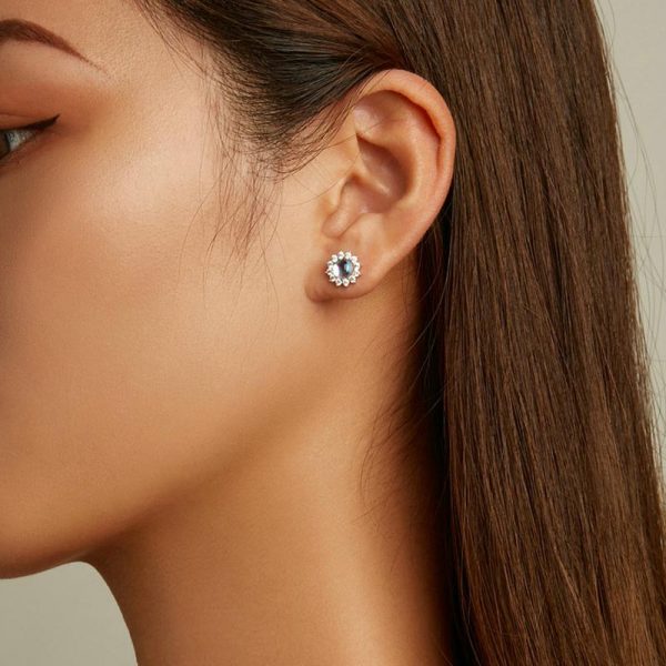 Sterling Silver Moonstone Earrings Worn by Model