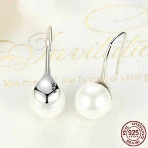 Sterling Silver Pearl Drop Earrings Front and Back View
