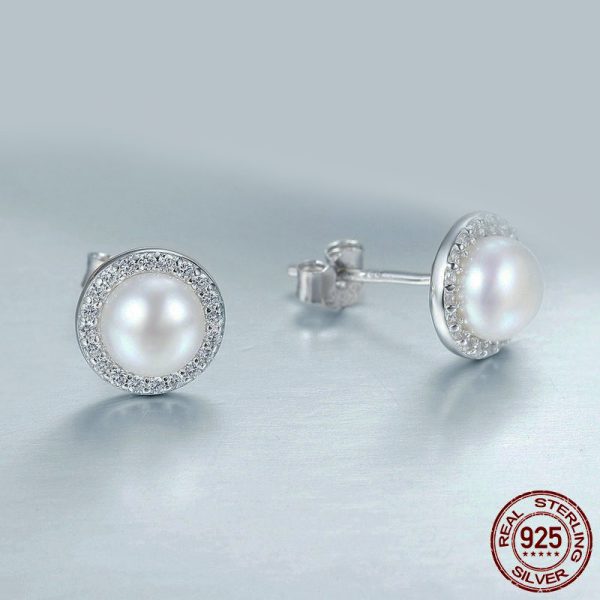 Sterling Silver Pearl Stud Earrings Display2