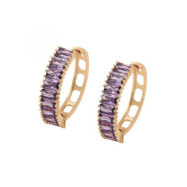 trendy cz hoop earrings violet