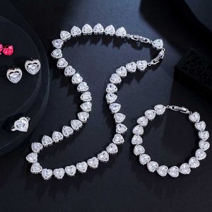 Heart Shape CZ Necklace and Earrings Set Closeup