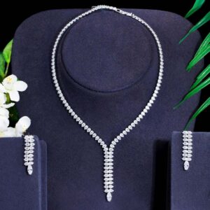 Luxury CZ Long Drop Necklace and Earrings Set
