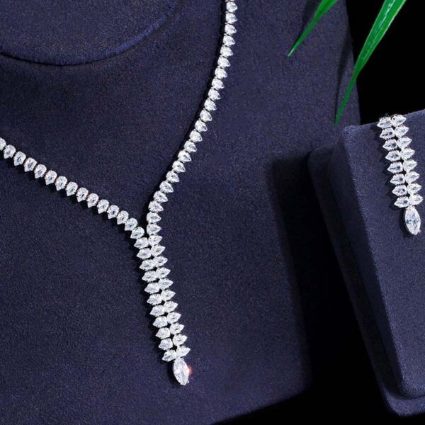 Luxury CZ Long Drop Necklace and Earrings Set Closeup