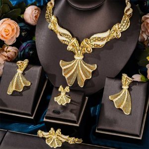 luxury cz delicate bow jewelry set gold color