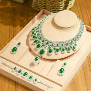 luxury cz elegant symmetry jewelry set green