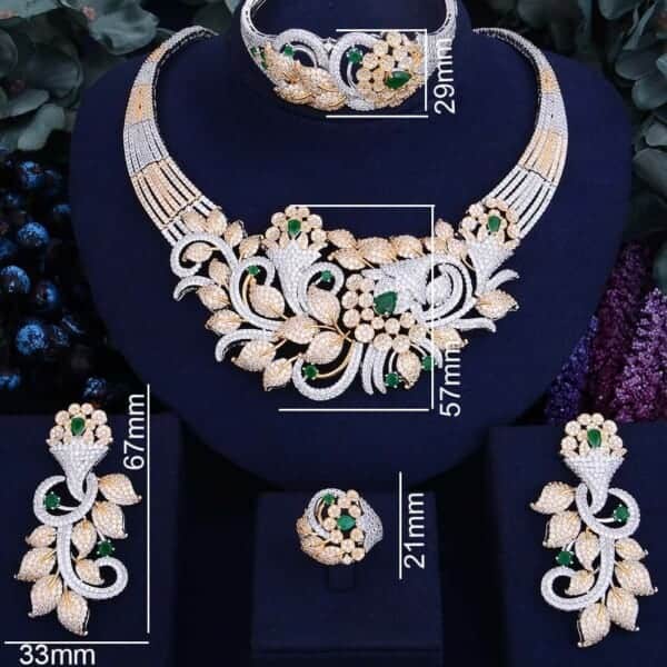 Luxury CZ Entwined Flower Leaf Jewelry Set - Dimensions