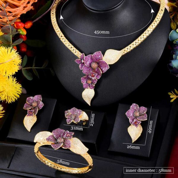 Luxury CZ Large Flower Pendant Jewelry Set Info