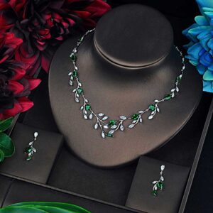 Luxury CZ Leaf Jewelry Set Green