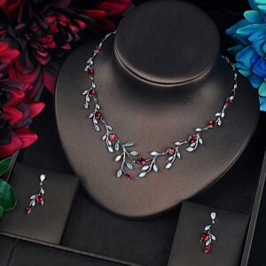 Luxury CZ Leaf Jewelry Set Red