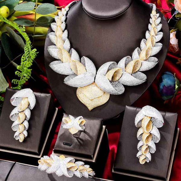 luxury cz lotus flower jewelry set bicolor display