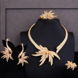 Luxury CZ Palm Tree Leaf Jewelry Set