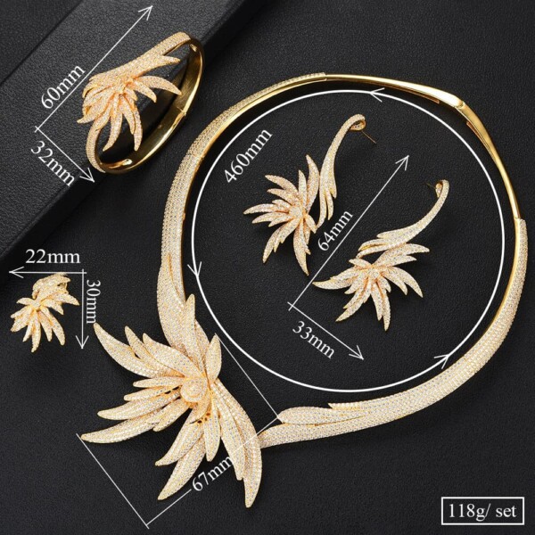 Luxury CZ Palm Tree Leaf Jewelry Set Info