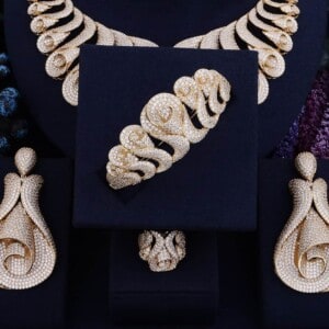 Luxury CZ Petals Jewelry Set - Closeup