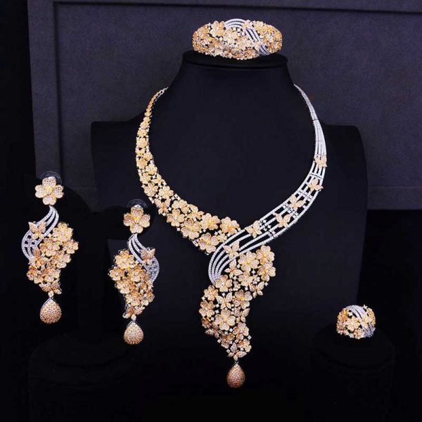 luxury cz plum blossom jewelry set