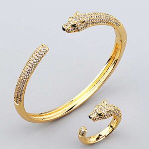 Luxury CZ Super Shiny Bangle and Ring Set Gold