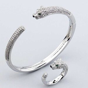 Luxury CZ Super Shiny Bangle and Ring Set Silver
