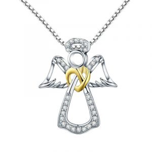 925 Silver Angel Heart Pendant Necklace